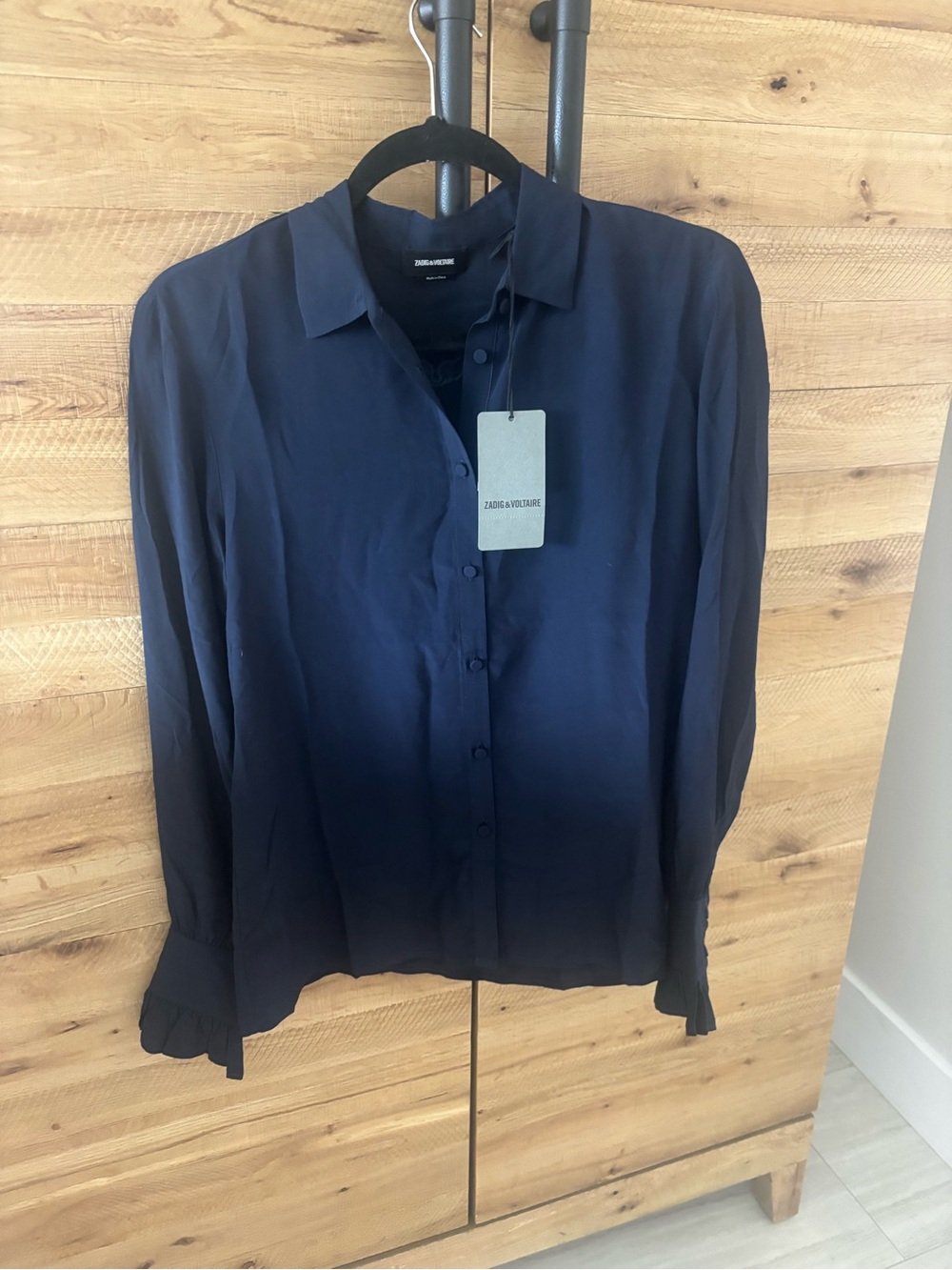 Zadig & Voltaire Thely Soft Blouse M NWT Navy Blue Viscose Wing Back